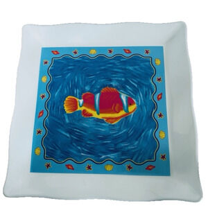 Ocean State Melamine Plastic Outdoor Clown Fish Square Serving Tray 12"Sea Beach